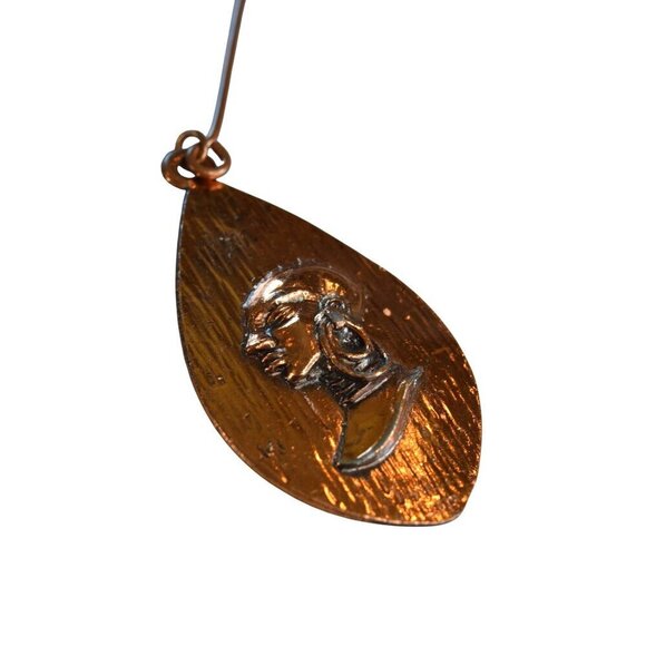 Vintage Embossed Copper Teardrop Pendant With African Profile Design - Picture 6 of 7